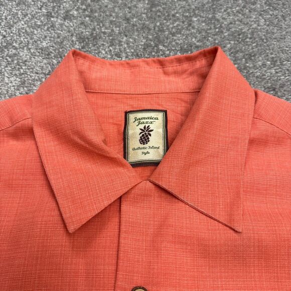Jamaica Jaxx Silk Vacahun Button Down Shirt Mens Large Coral Short Sleeve Casual - Picture 3 of 16